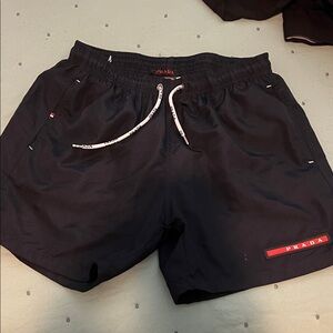 Prada Navy Swim Shorts with Red Accents